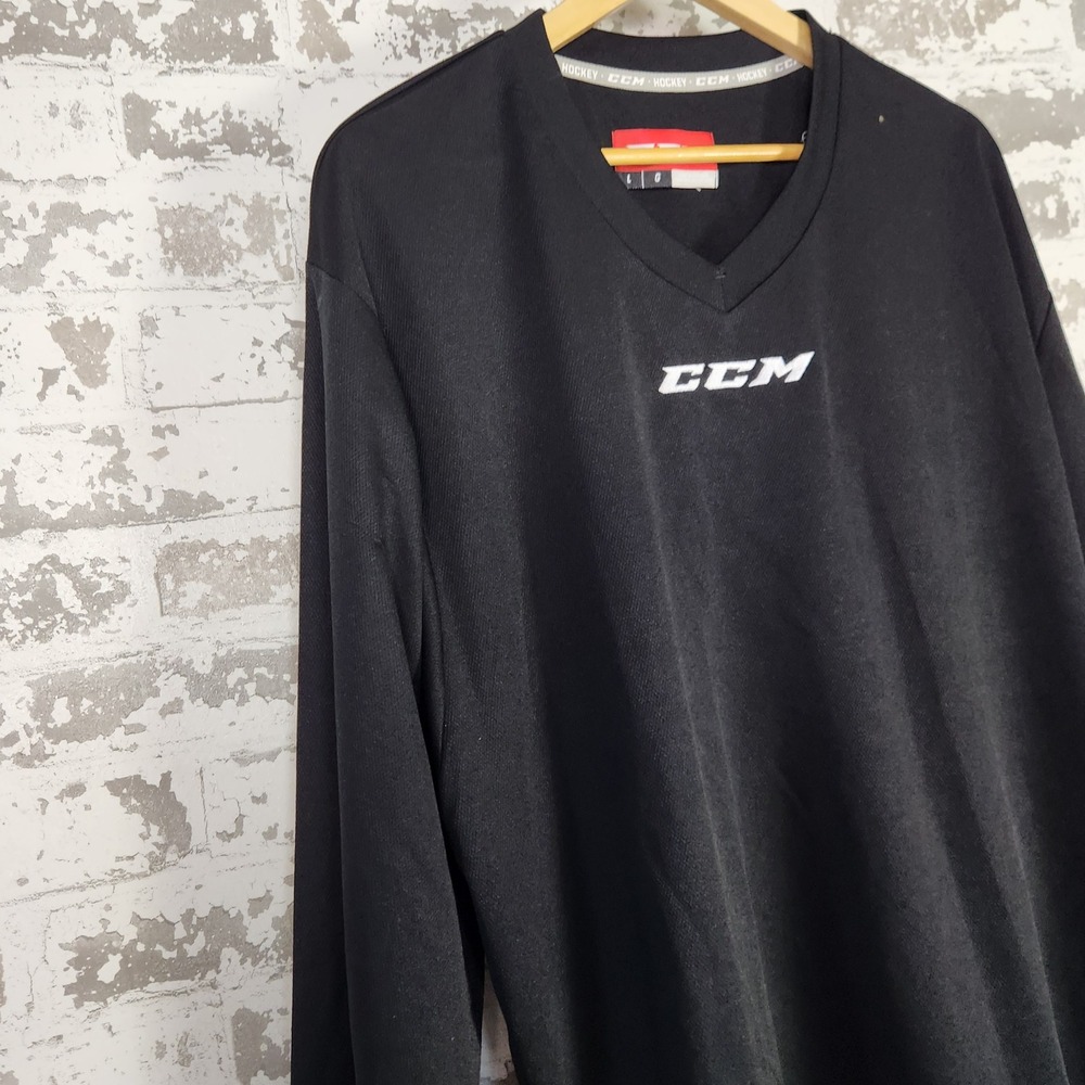 CCM‎ Hockey Long Sleeve Shirt Black V Neck Men's Size L Polyester Athletic - Picture 3 of 14
